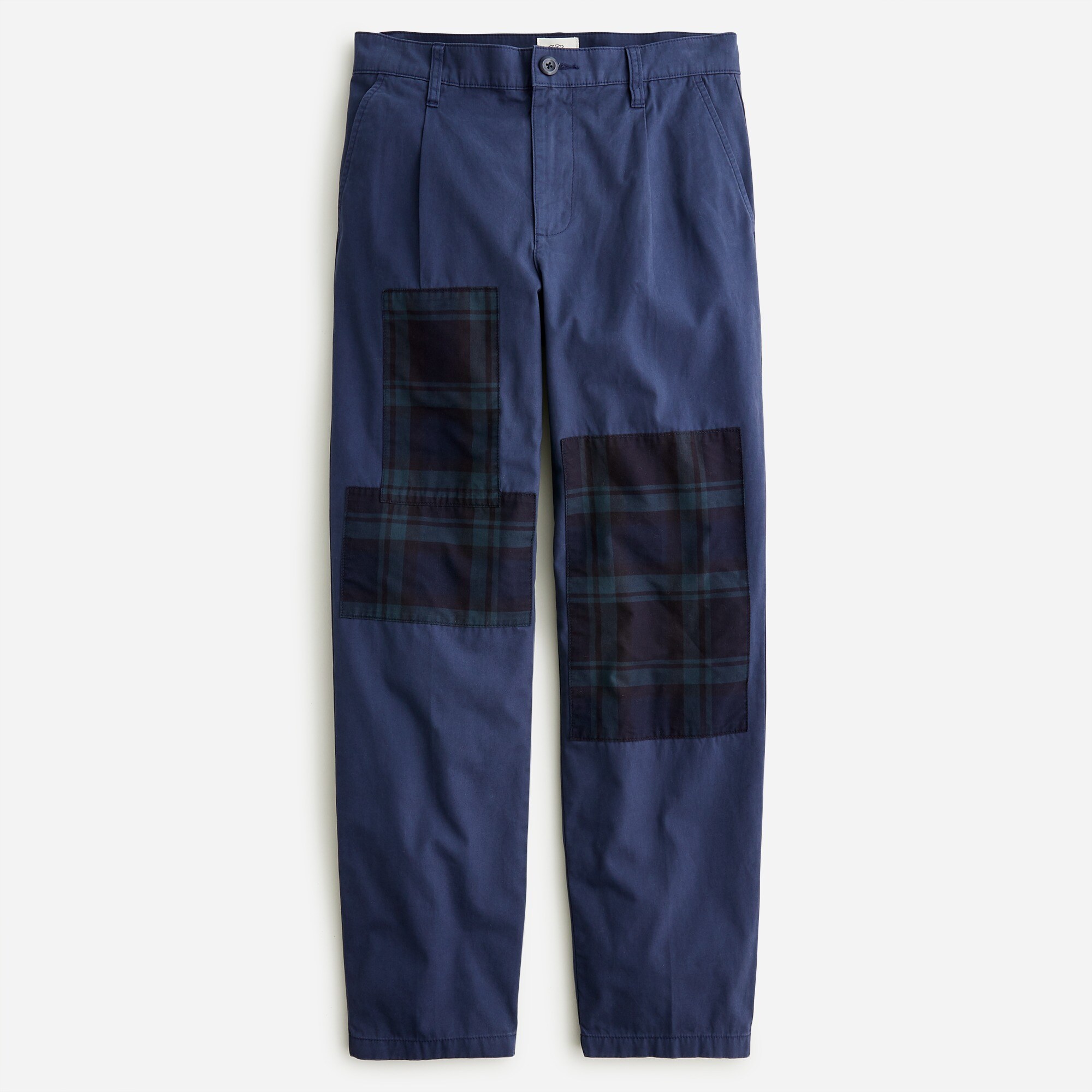 Pleated Slouchy Boyfriend Chino Pant With Plaid Patches For Women