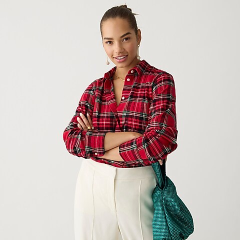 womens Classic-fit flannel shirt in Good Tidings plaid