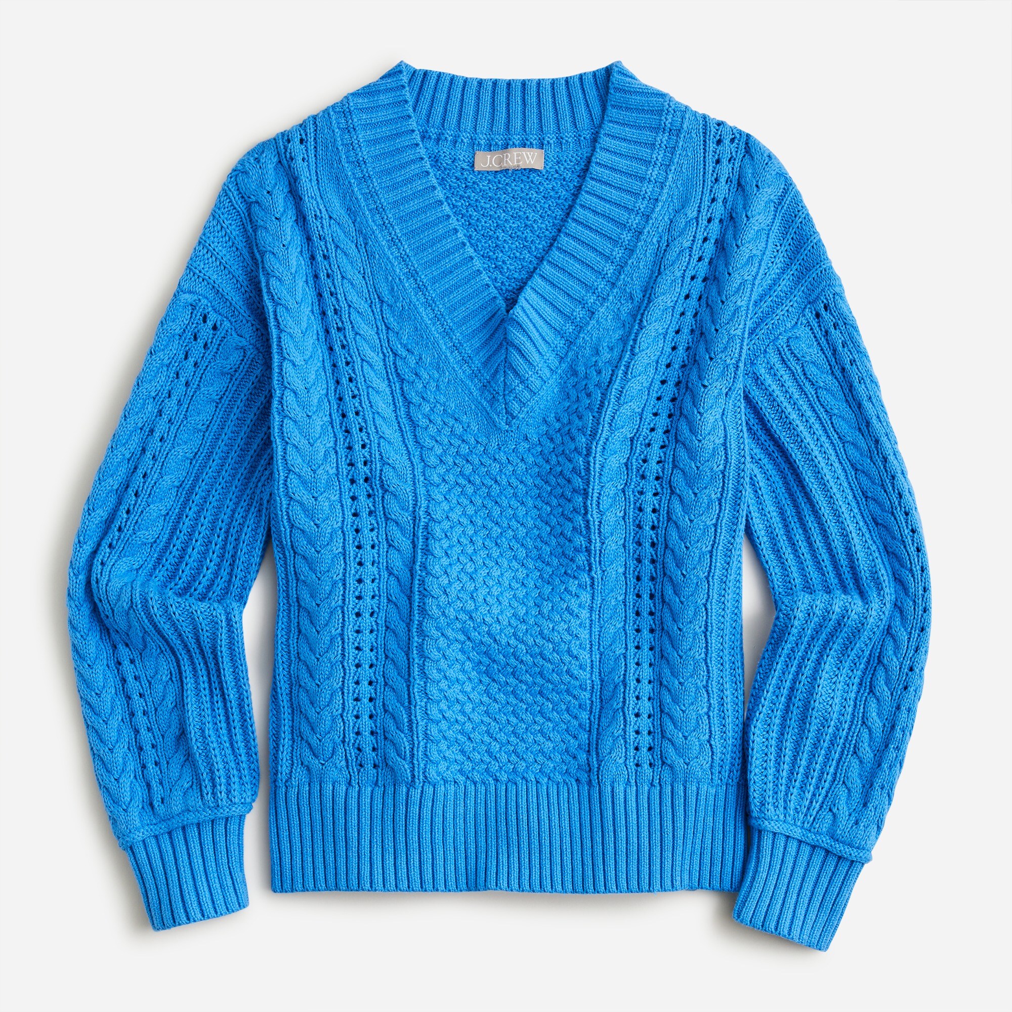 Cotton cable-knit V-neck pullover
