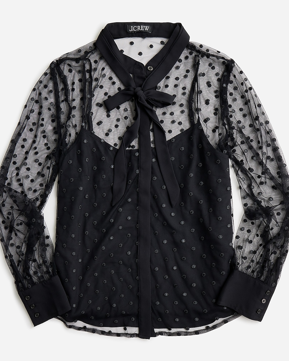 Tie-neck Long-sleeve Top In Dotted Tulle For Women - J.Crew