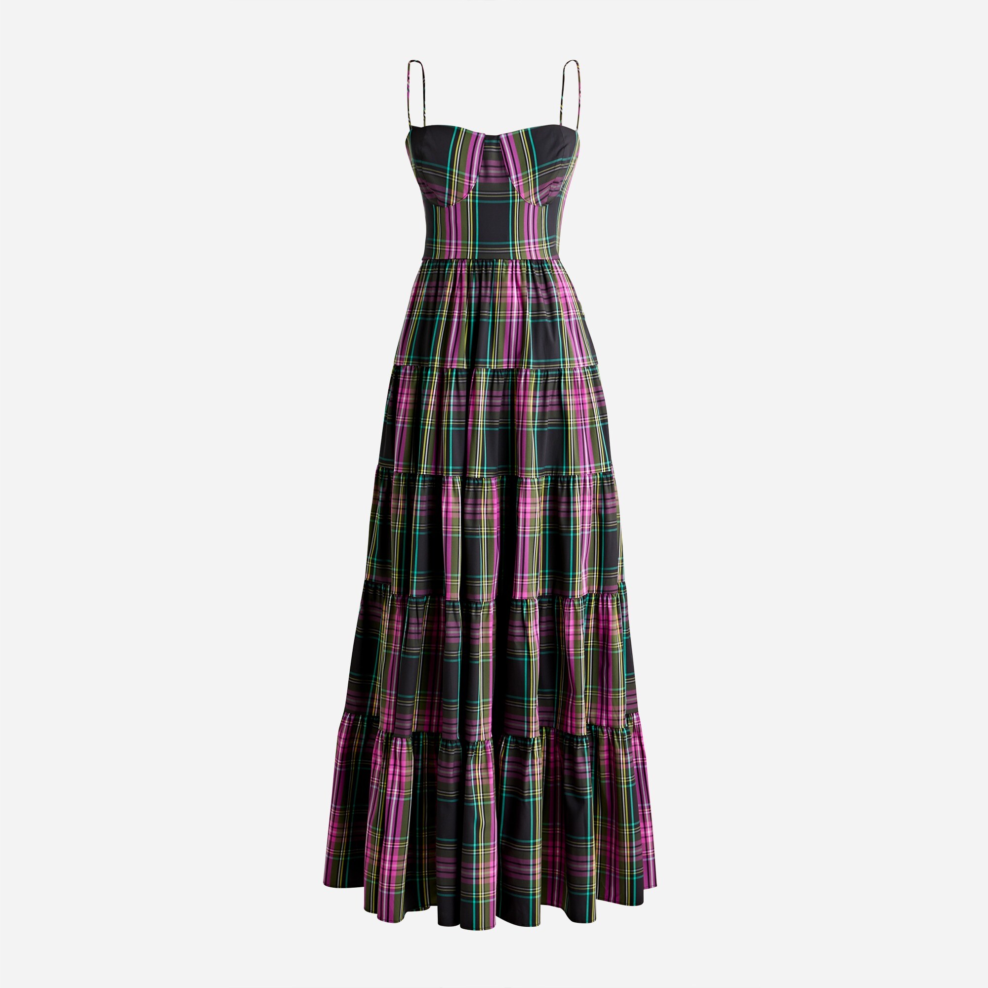 J.Crew Tiered Taffeta Maxi Dress In Pink Stewart Tartan For Women
