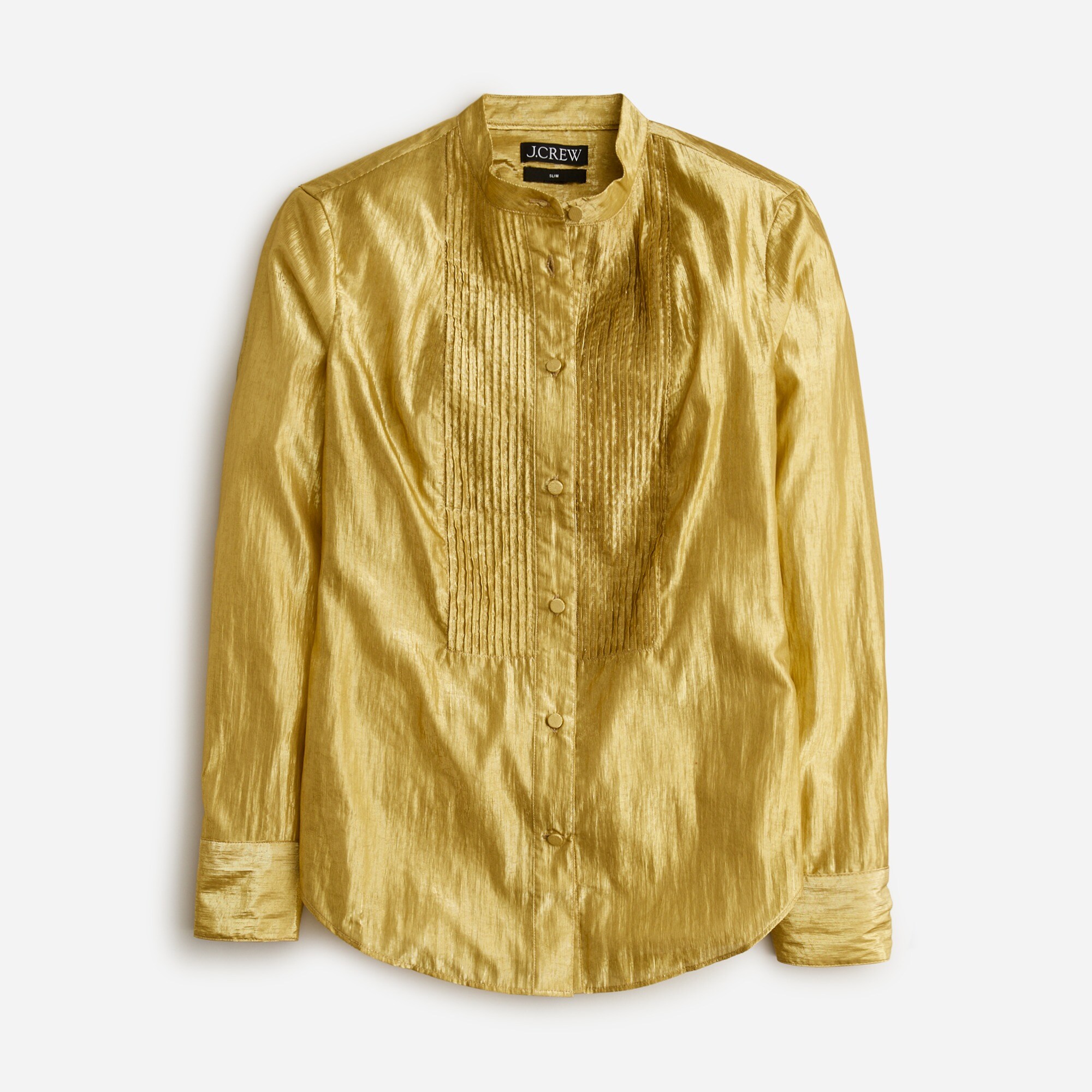  Slim-fit tuxedo shirt in gold lam&eacute;