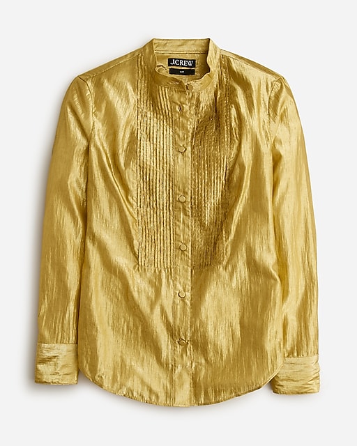  Slim-fit tuxedo shirt in gold lam&eacute;