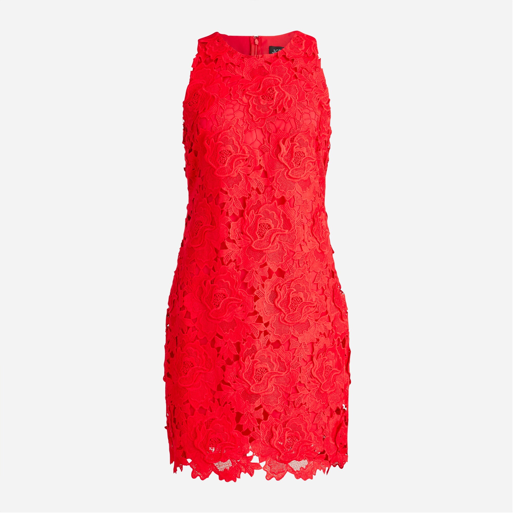 j crew red lace dress J Crew Womens sz 10 Dress Shift Above Knee Red Lace Long Sleeve Wide Neck