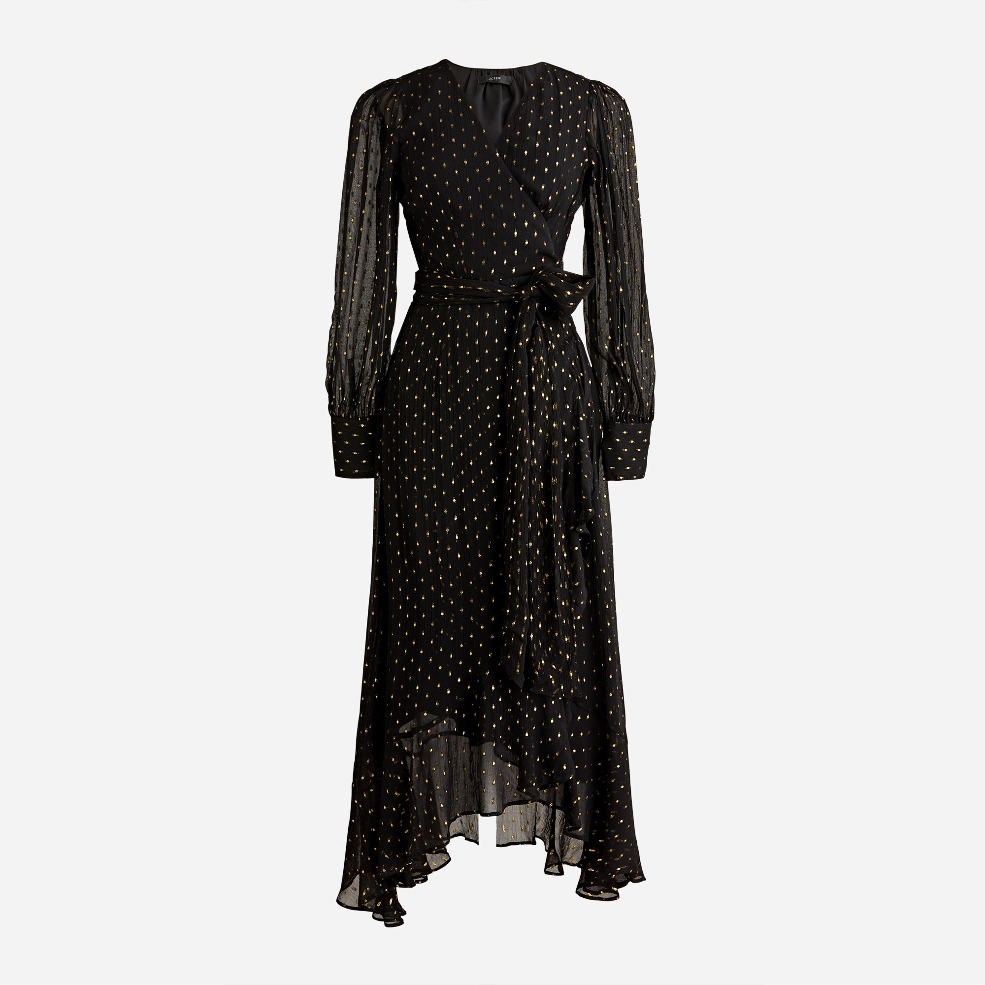 Ruffle-hem Lurex® chiffon wrap dress