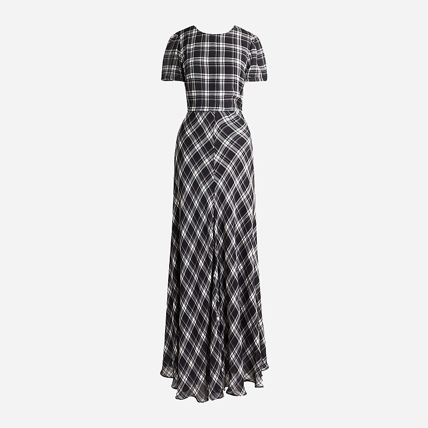 j.crew: chiffon maxi dress in berkshire plaid for women, right side, view zoomed