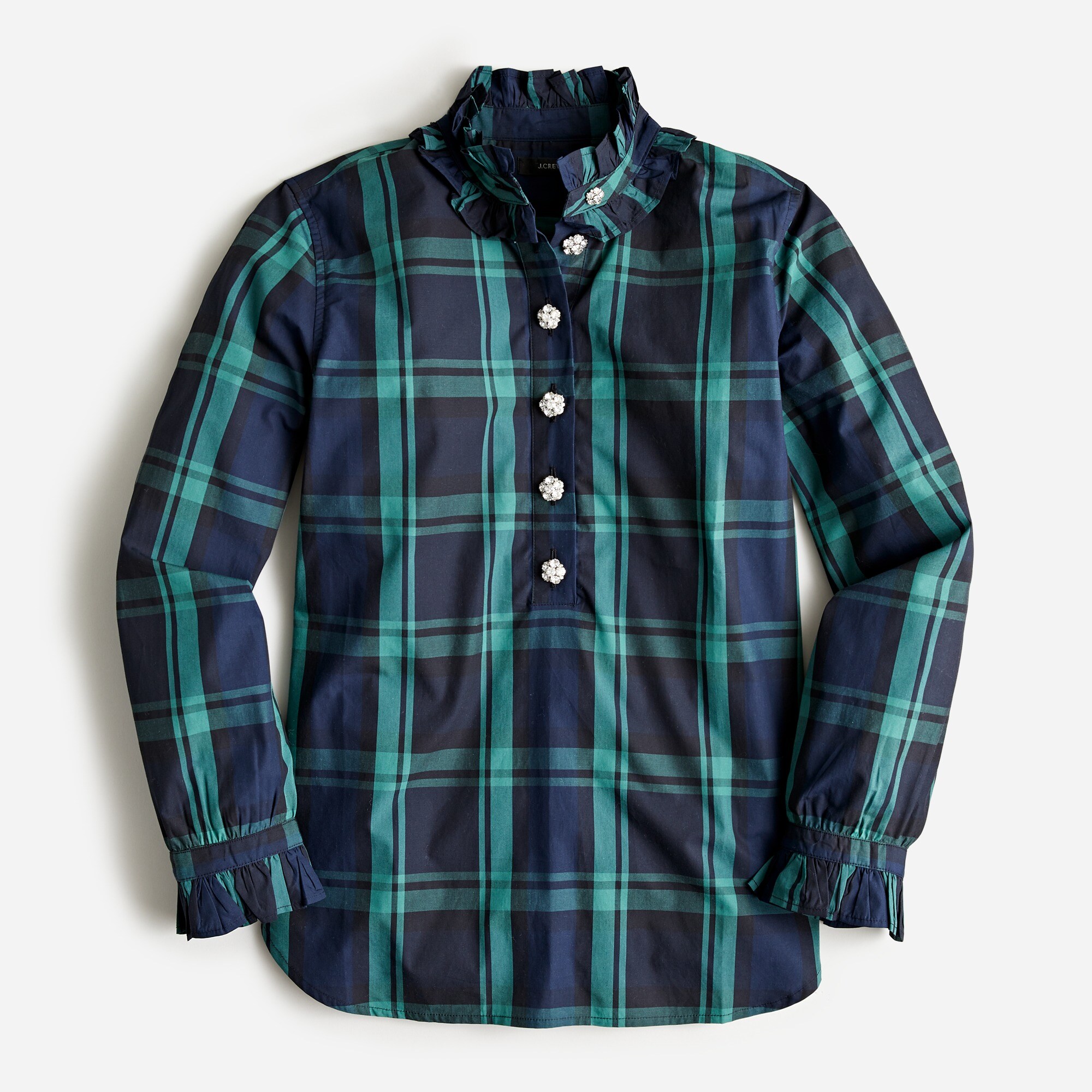 Classic-fit Ruffleneck Popover In Black Watch Tartan With Jewel