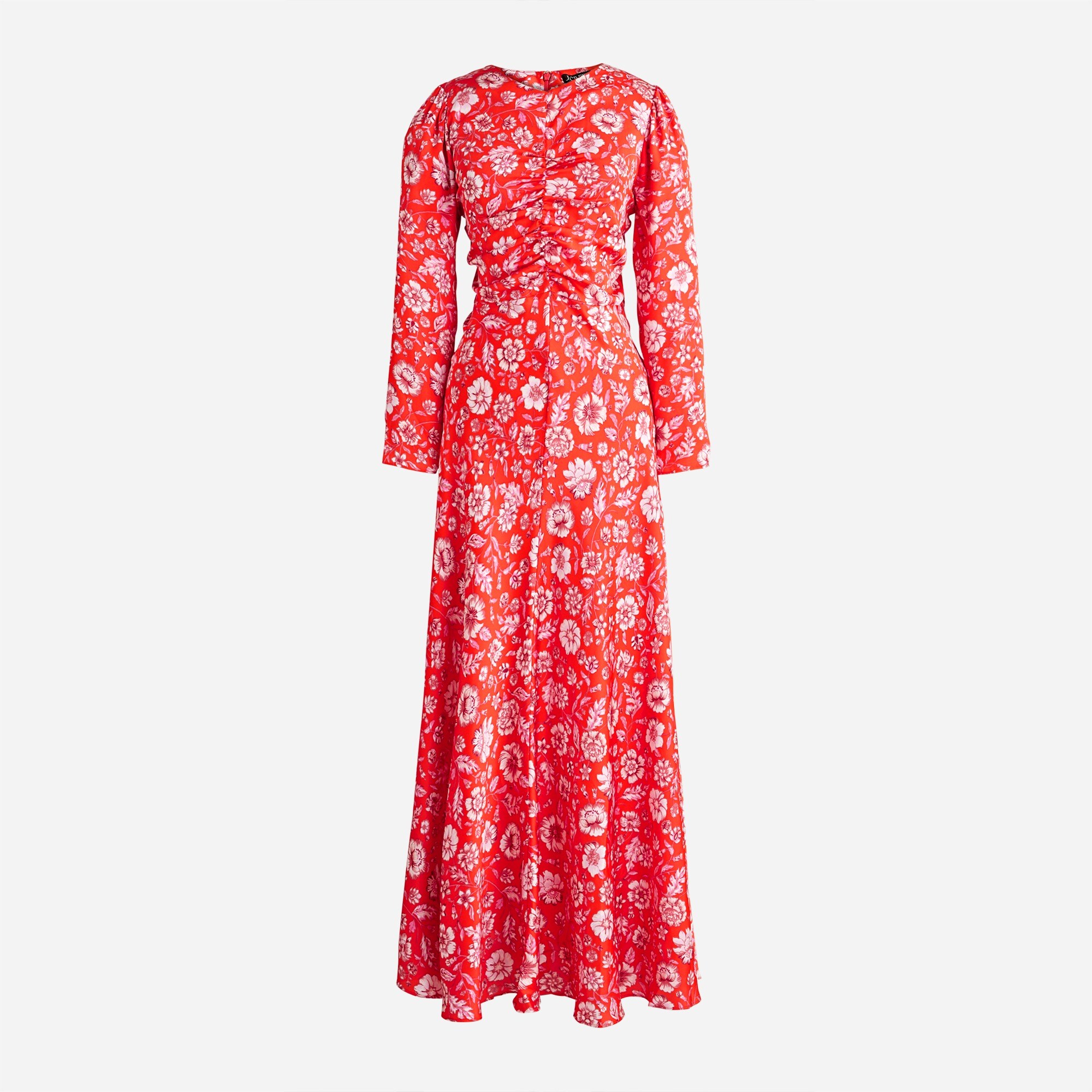 j crew embroidered long sleeve midi dress Featherweight Satin Midi Dress In Poppy Fields For Women