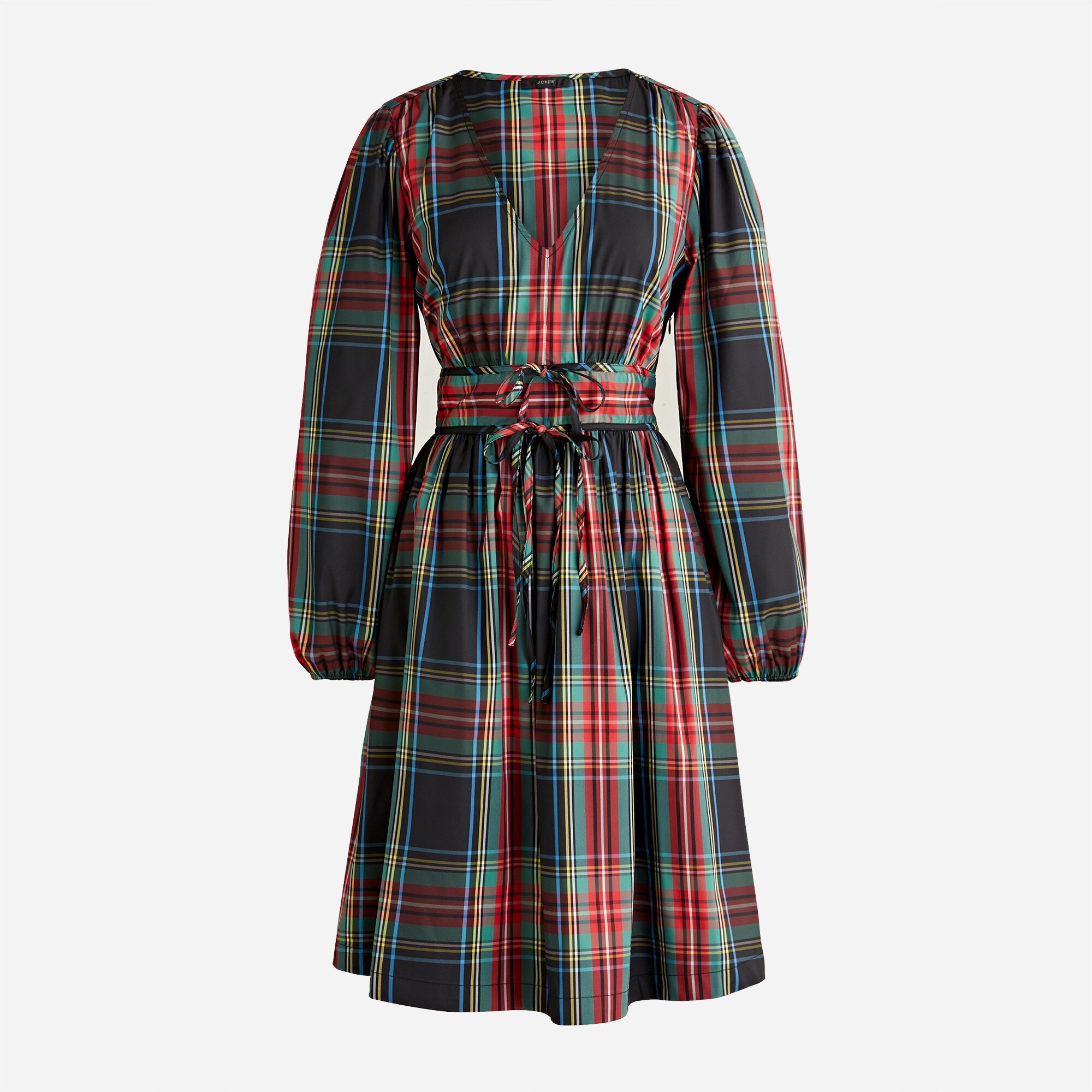 V-neck taffeta mini dress in Stewart tartan