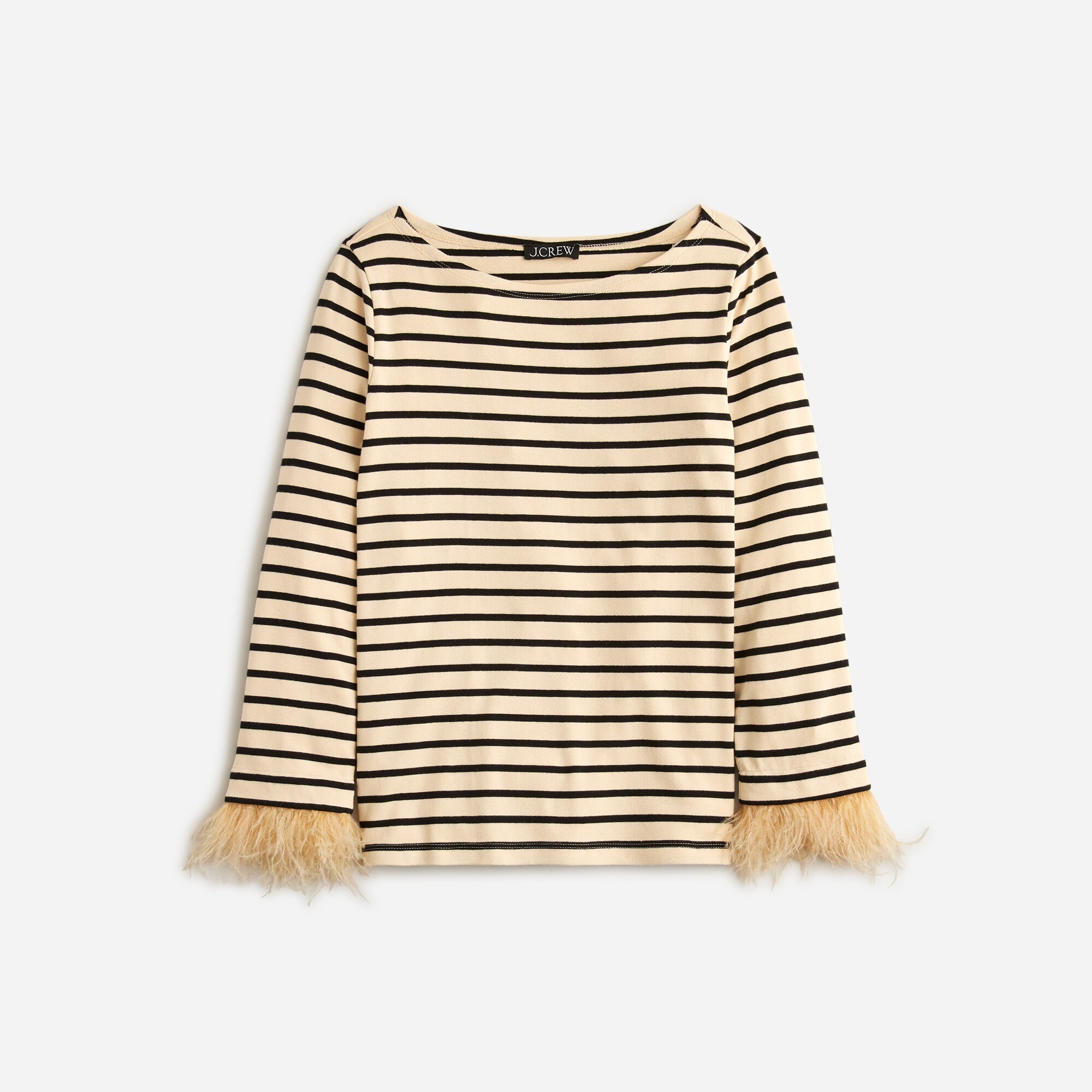  Feather-trim long-sleeve shirt in stripe