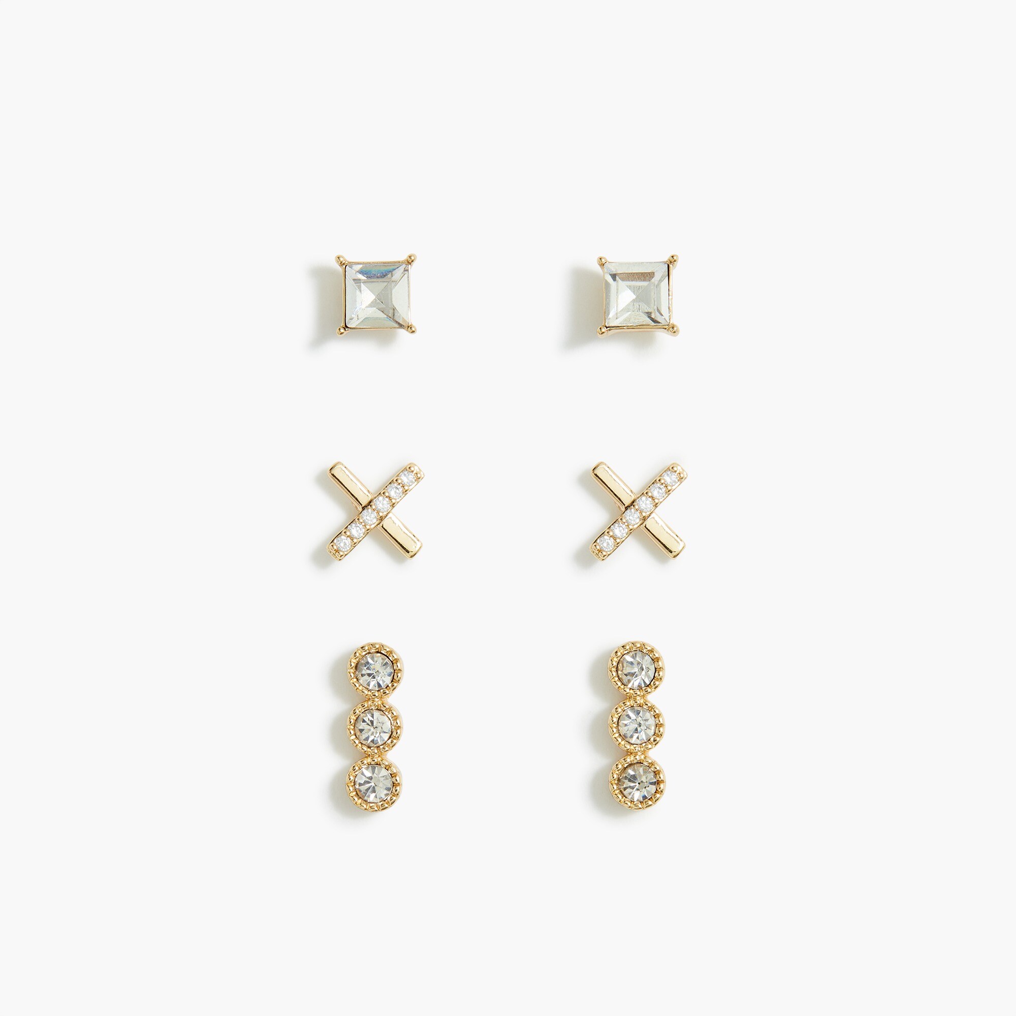 Gem stud earrings set-of-three