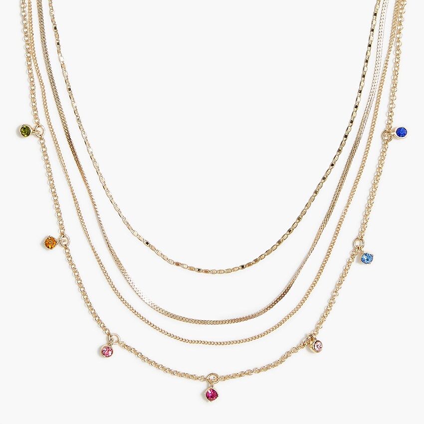 factory: rainbow gem layering necklace for women, right side, view zoomed