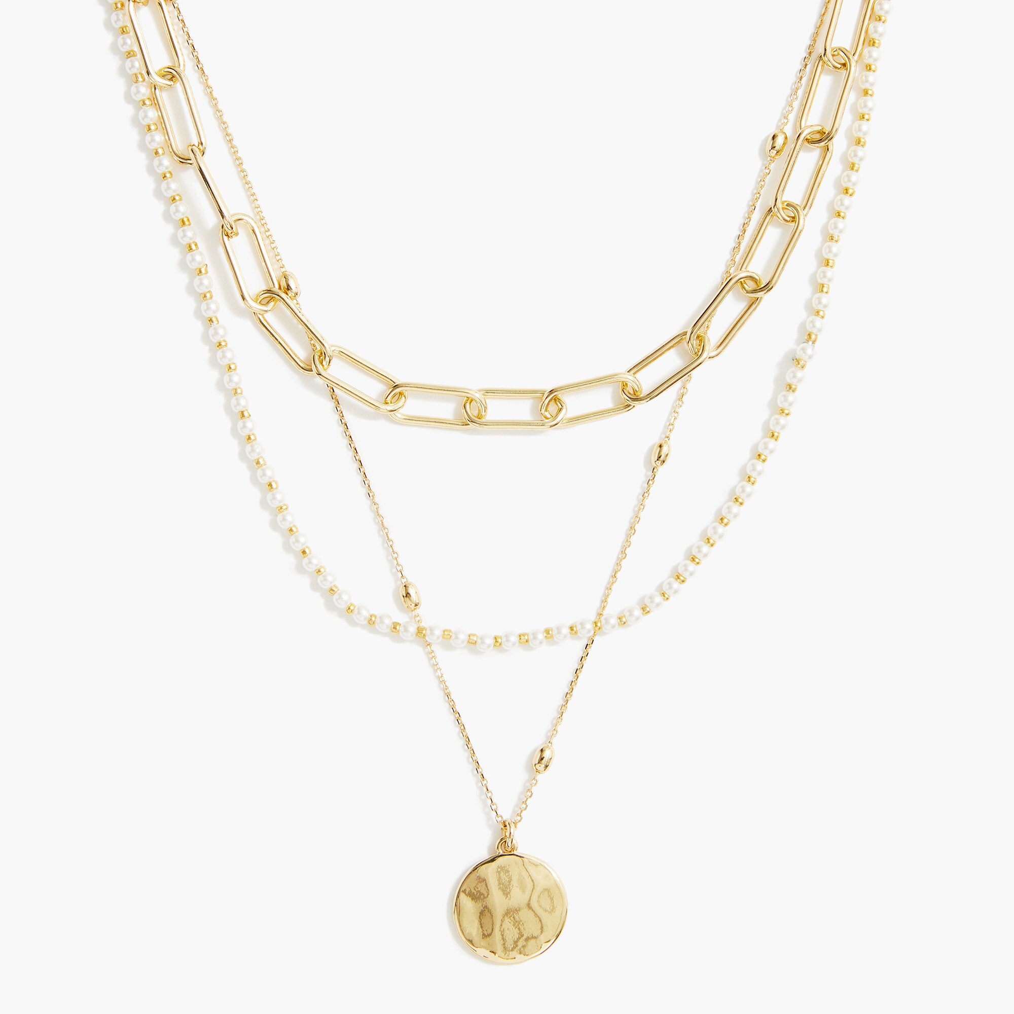 Gold coin and pearls layering necklace