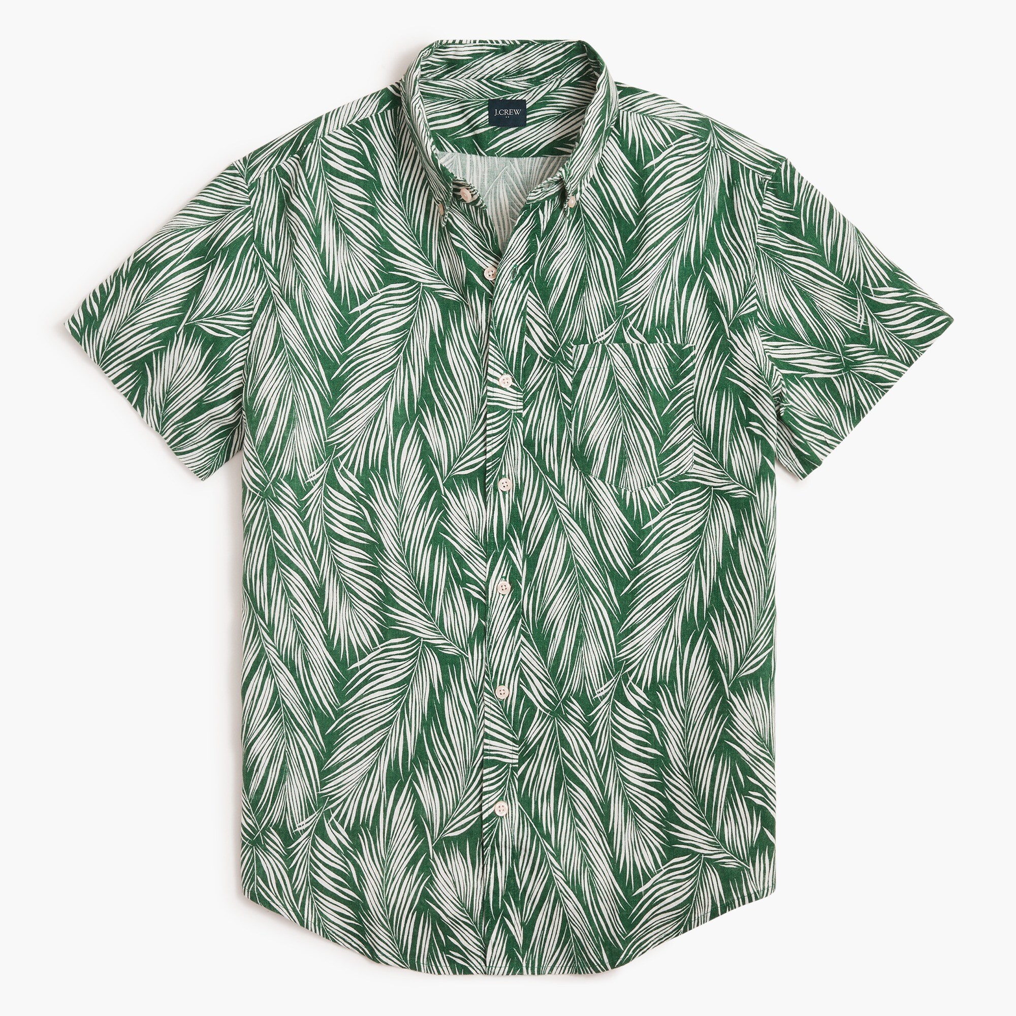 printed short-sleeve slim linen-blend shirt for men