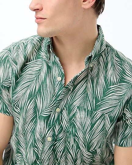mens Printed short-sleeve slim linen-cotton shirt