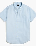 Printed short-sleeve slim linen shirt