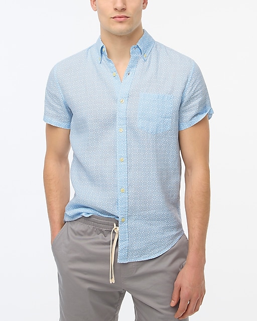  Printed short-sleeve slim linen-blend shirt