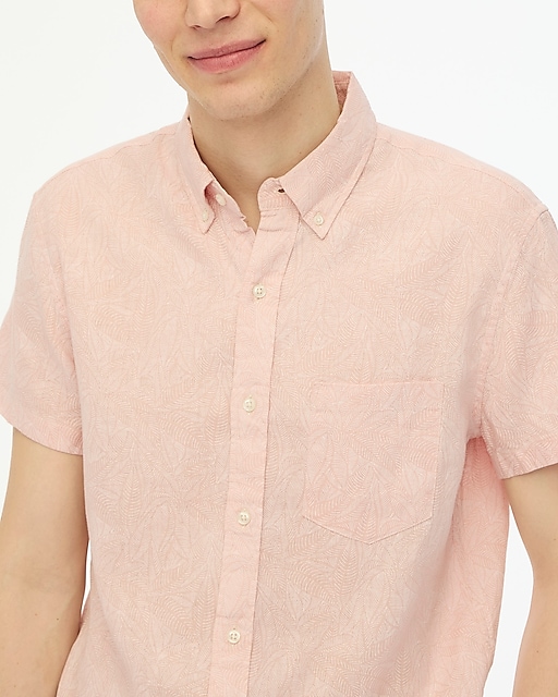 mens Printed short-sleeve slim linen-blend shirt