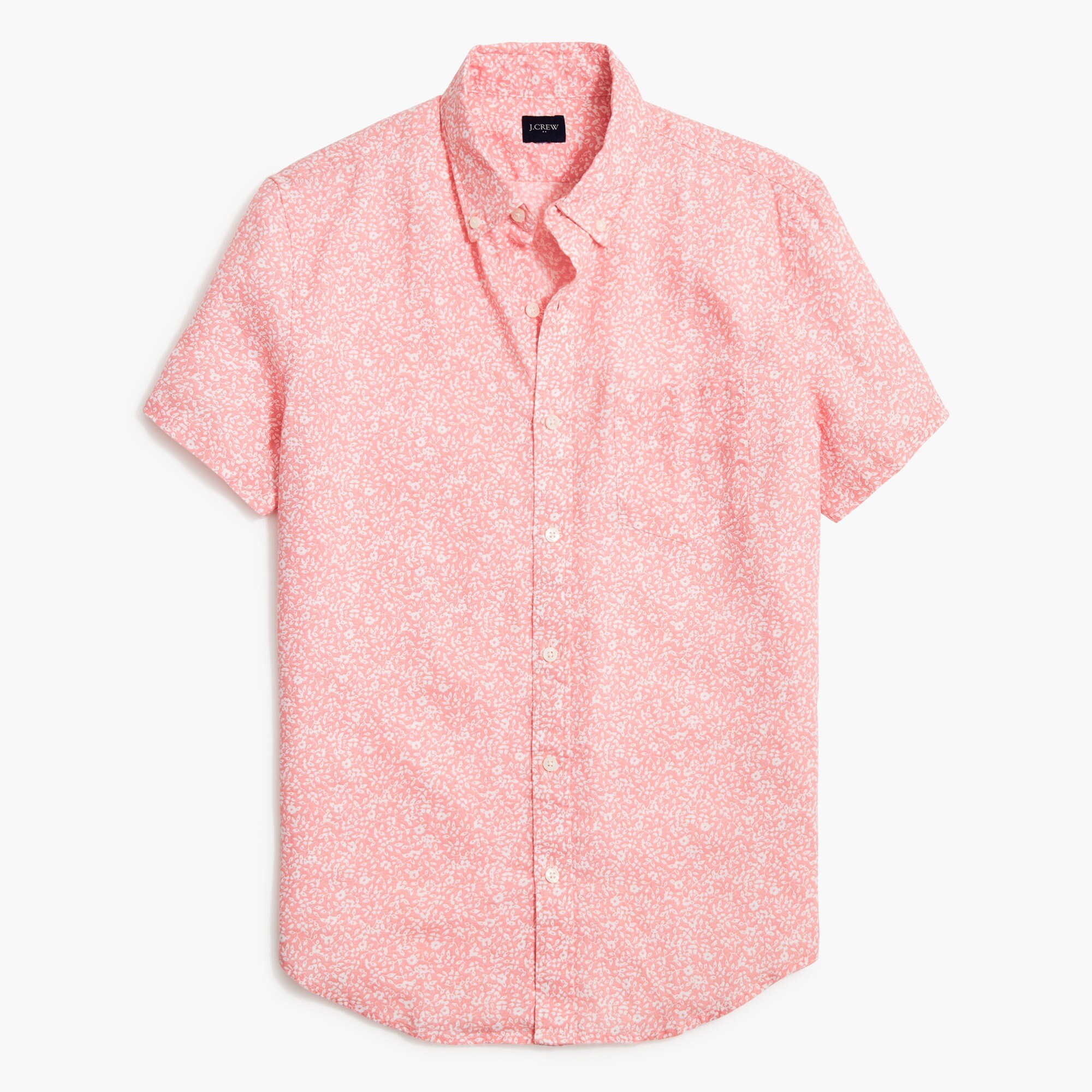 Printed short-sleeve slim linen-blend shirt