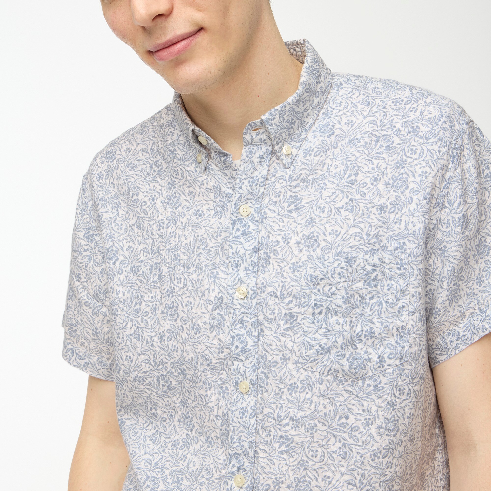 mens Printed short-sleeve linen-blend shirt