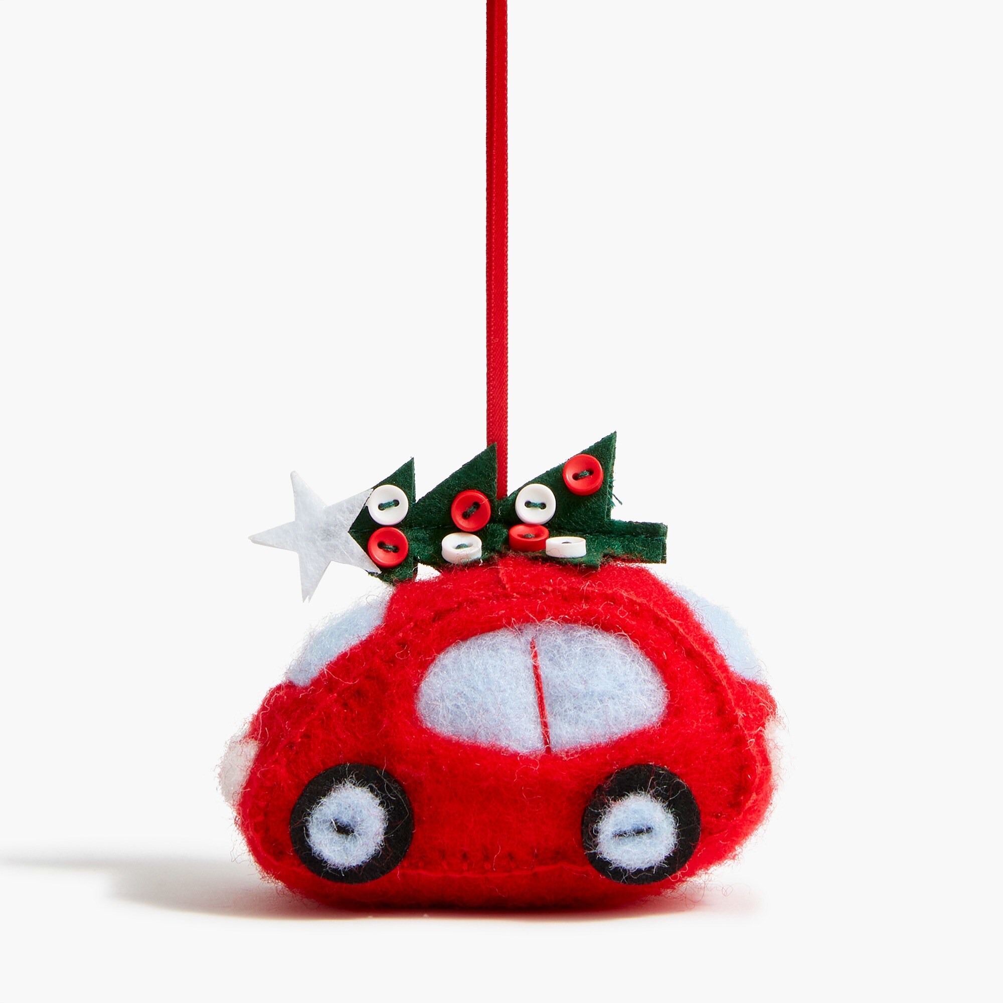Car with tree felt holiday ornament