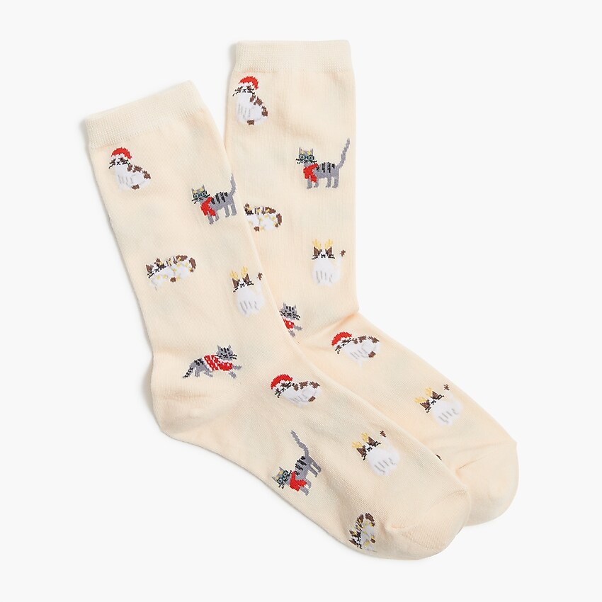 factory: holiday cats trouser socks for women, right side, view zoomed