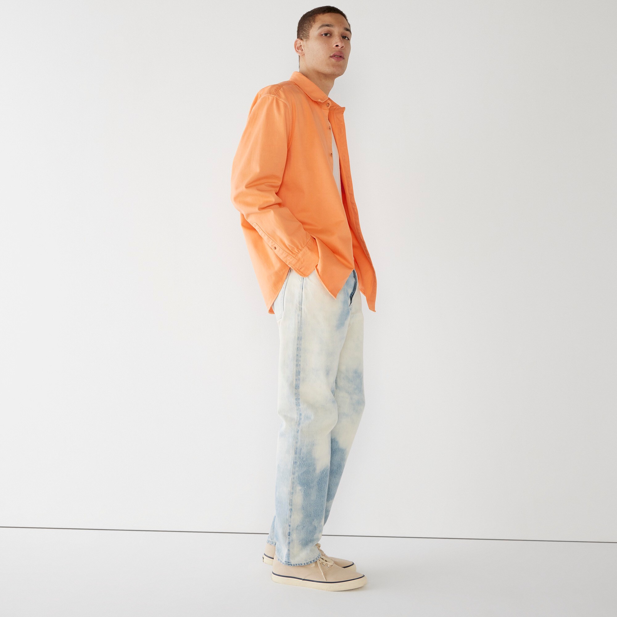 j.crew: garment-dyed selvedge twill shirt for men, right side, view zoomed