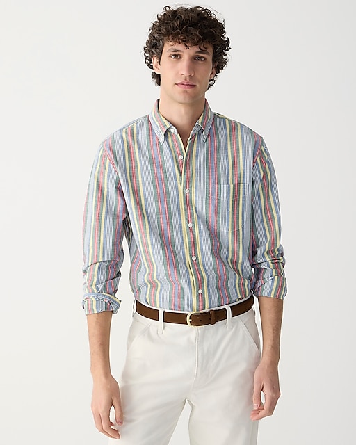 mens Organic cotton indigo chambray shirt in stripe