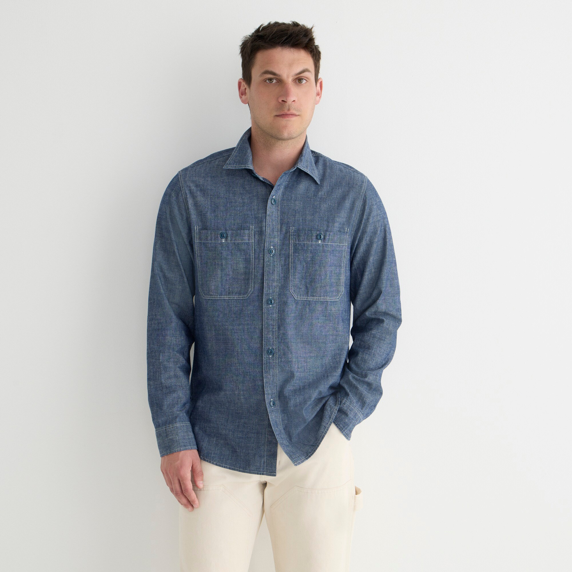 mens Wallace &amp; Barnes naval workshirt in Japanese selvedge chambray