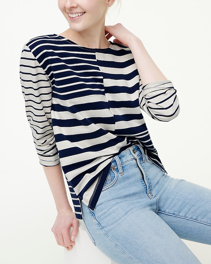 factory: mixed-striped long-sleeve tee for women, right side, view zoomed