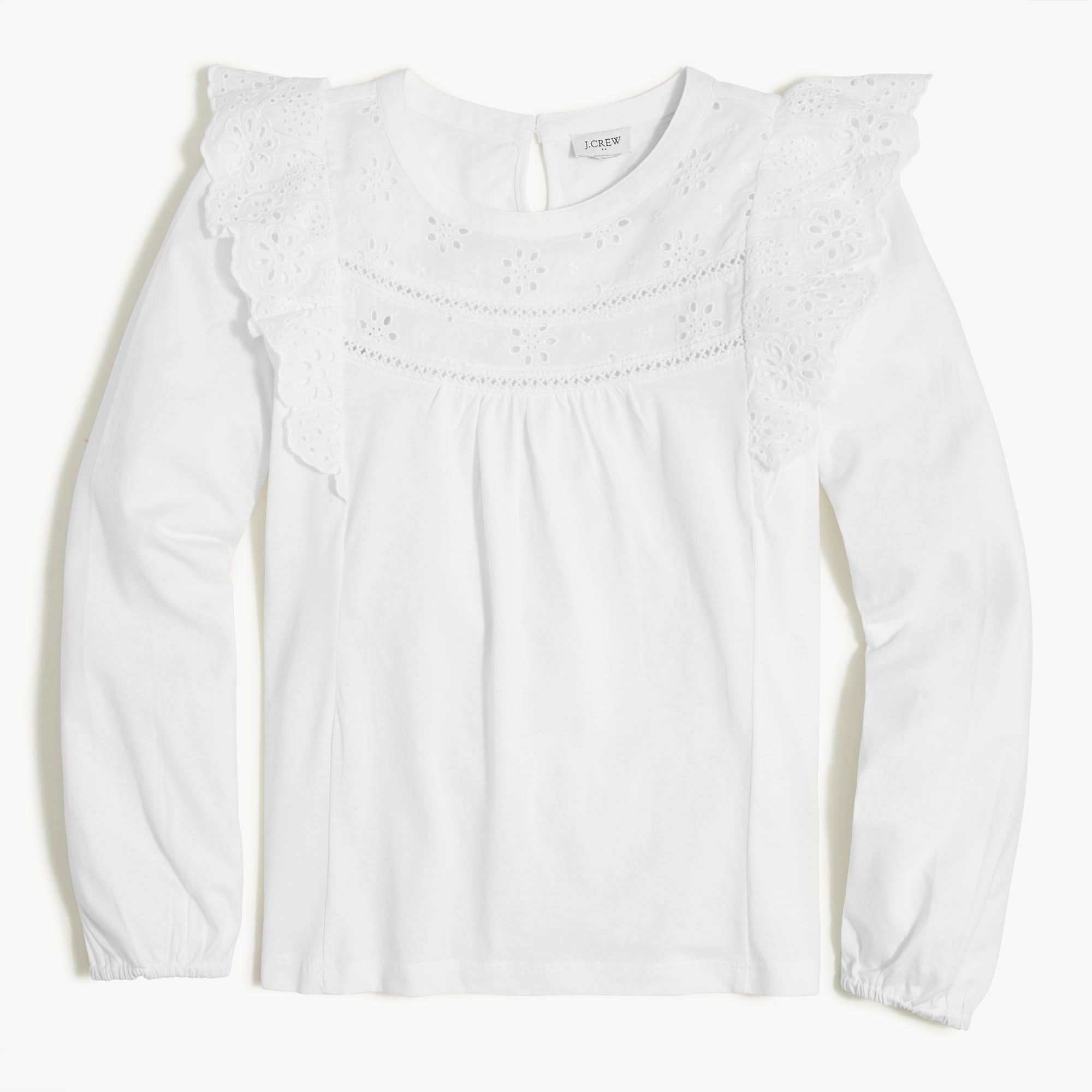 long-sleeve eyelet ruffle top for women