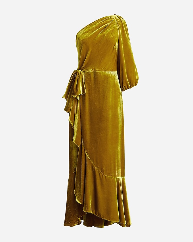 j.crew: one-shoulder silk-velvet dress for women, right side, view zoomed