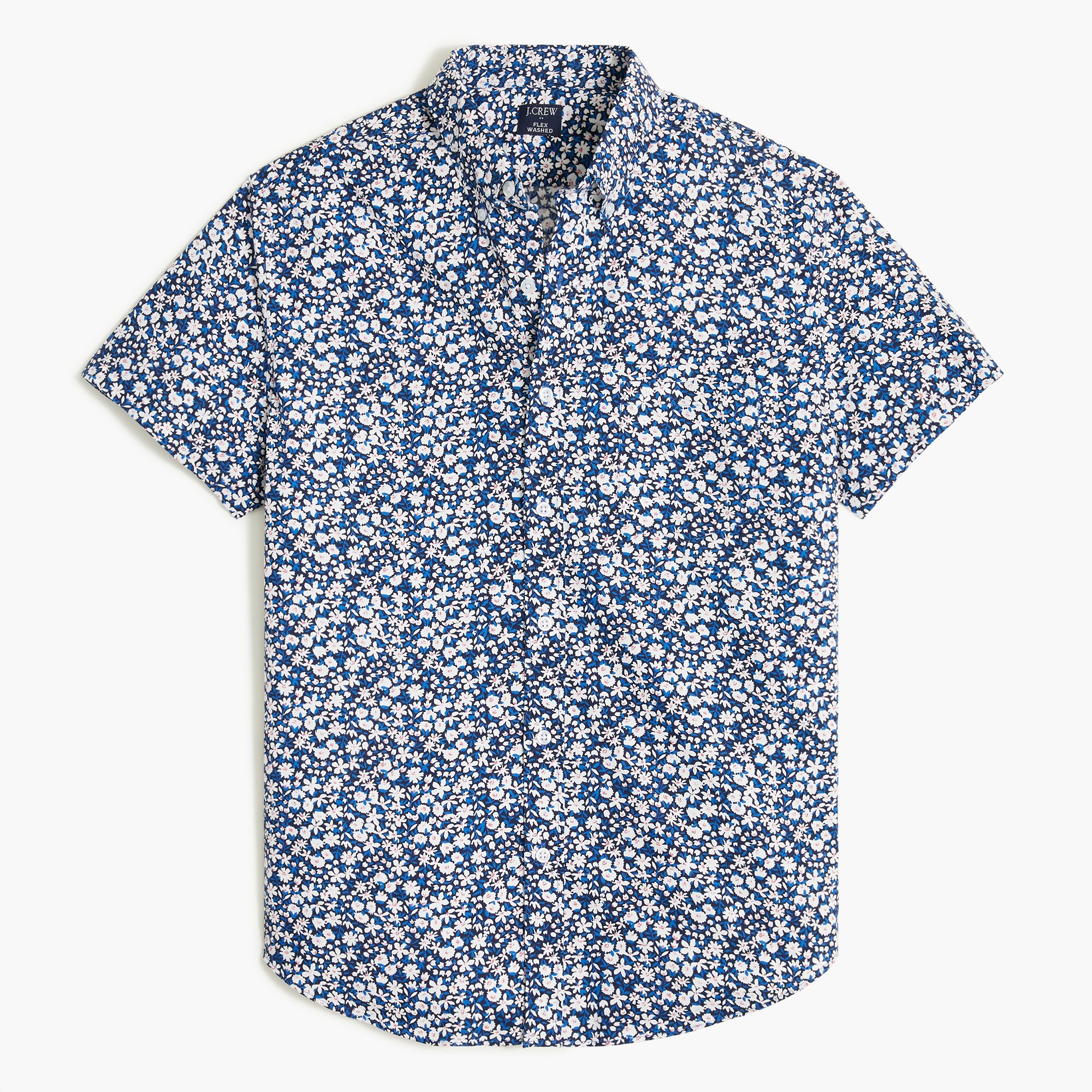 Printed short-sleeve slim flex casual shirt