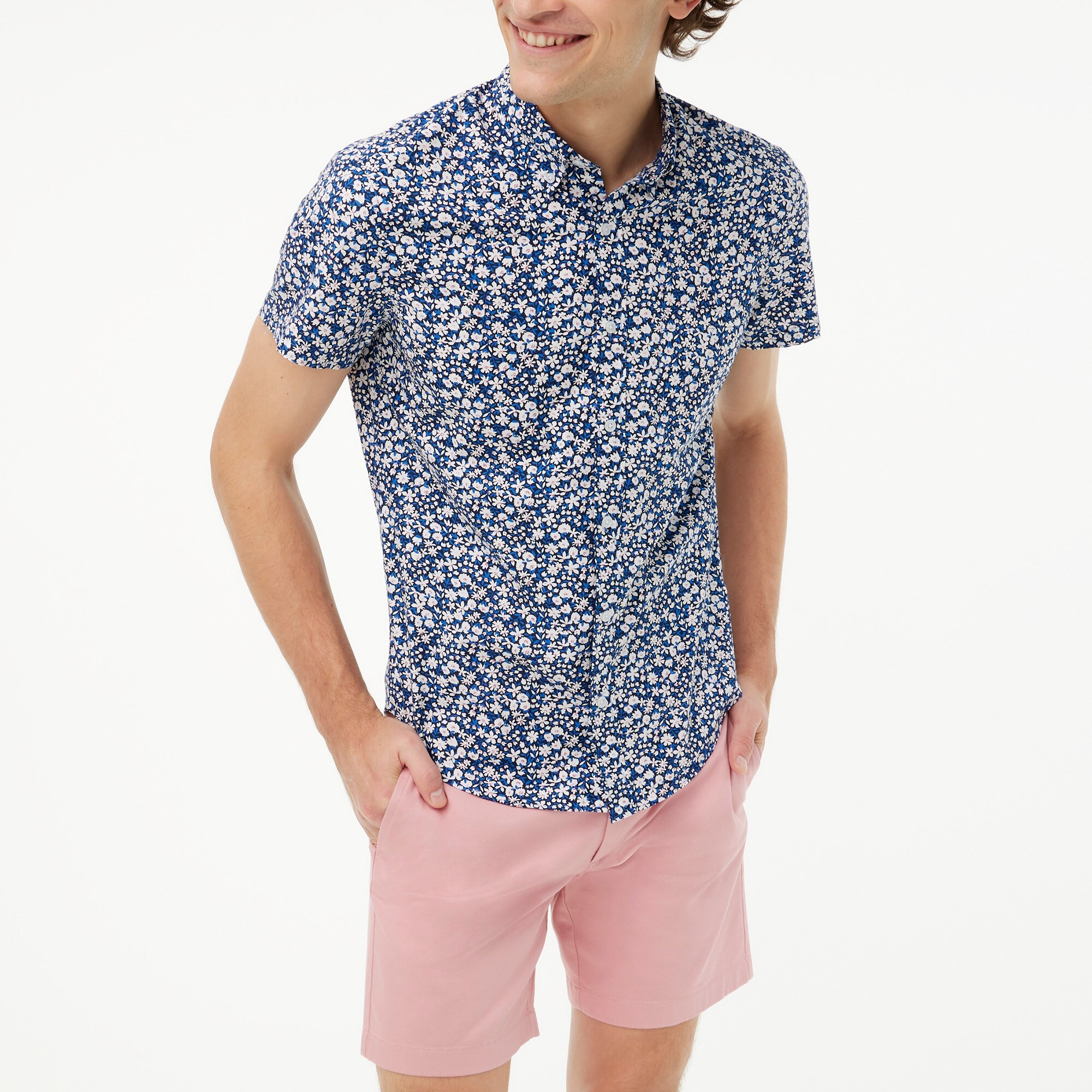 Printed short-sleeve slim flex casual shirt