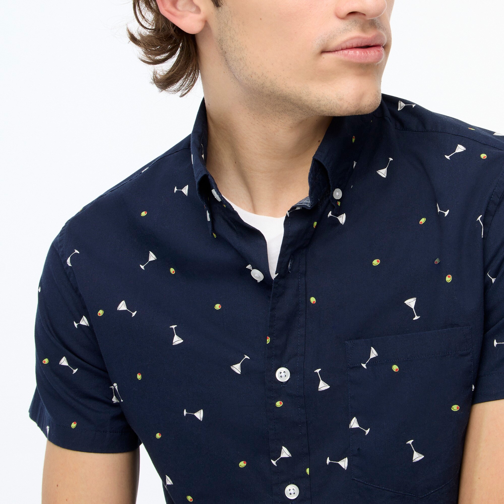 factory: slim-fit printed flex casual shirt for men, right side, view zoomed