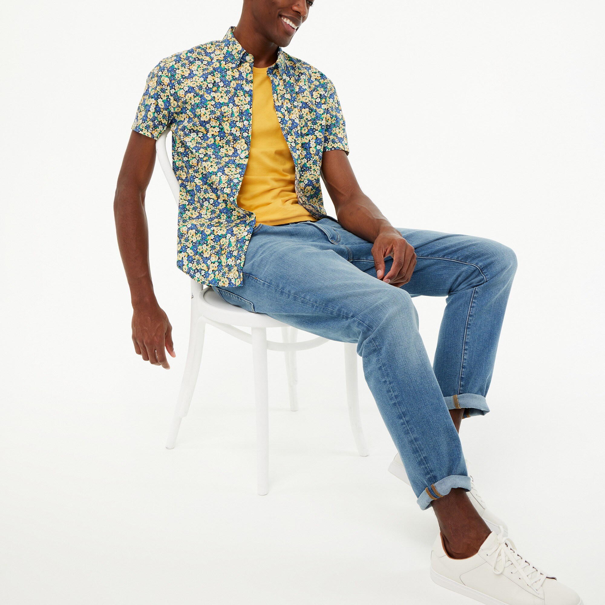 Printed short-sleeve slim flex casual shirt