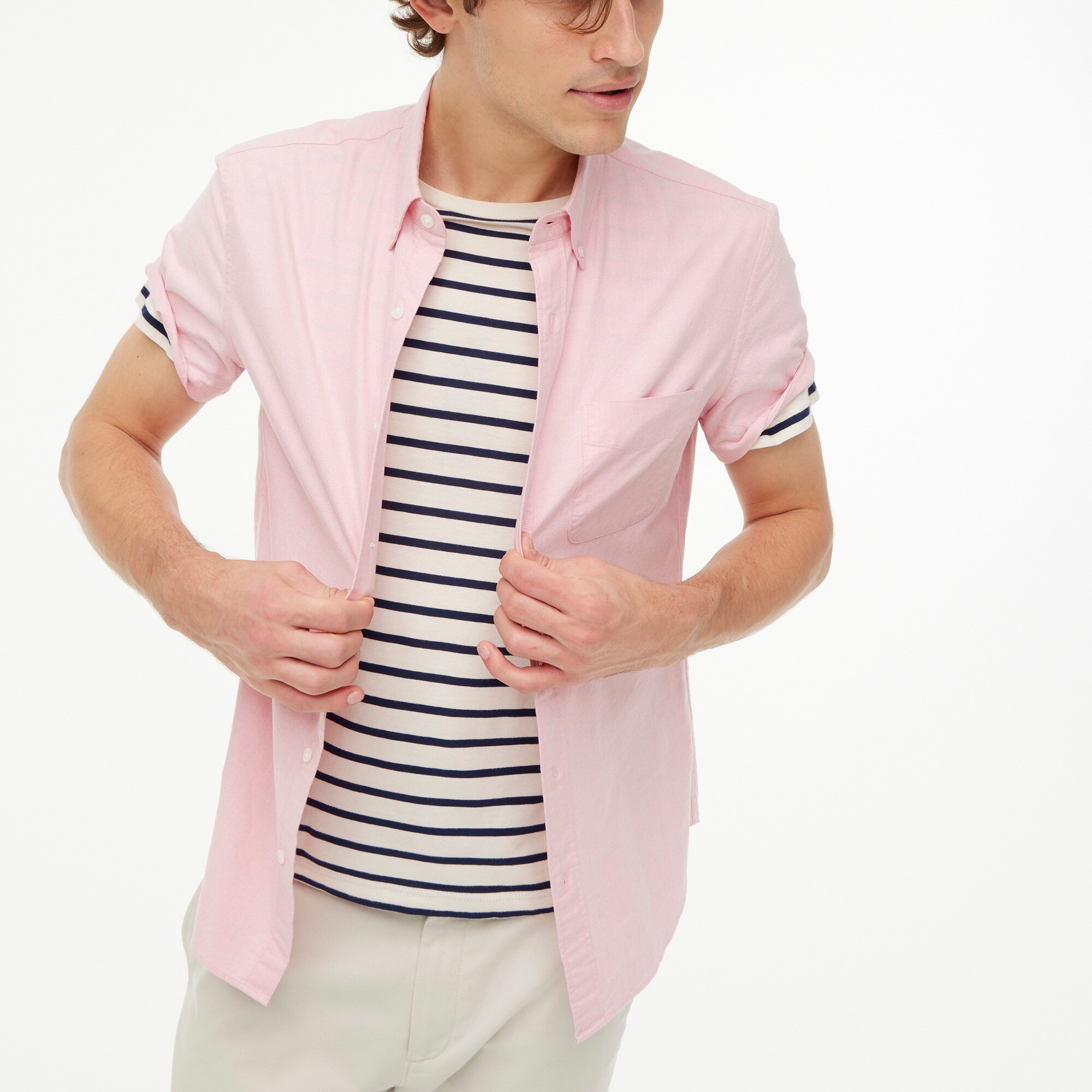 factory: short-sleeve slim flex oxford shirt for men, right side, view zoomed