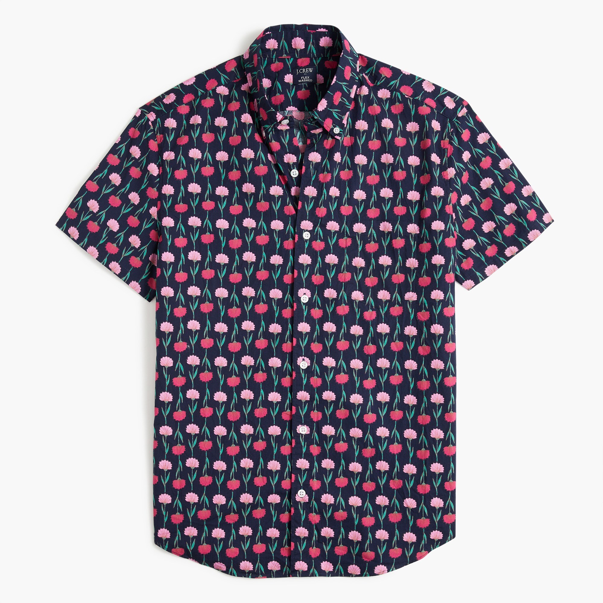Printed short-sleeve slim flex casual shirt