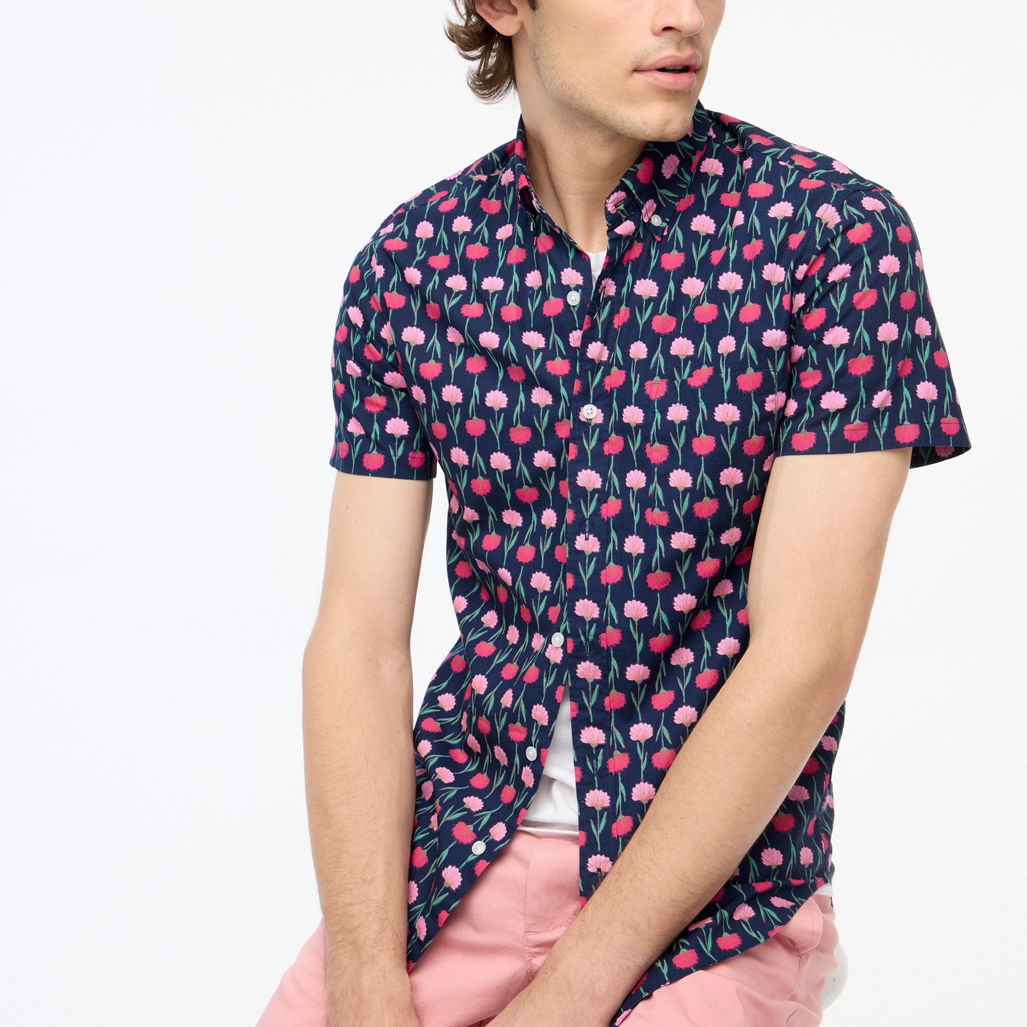 Printed short-sleeve slim flex casual shirt