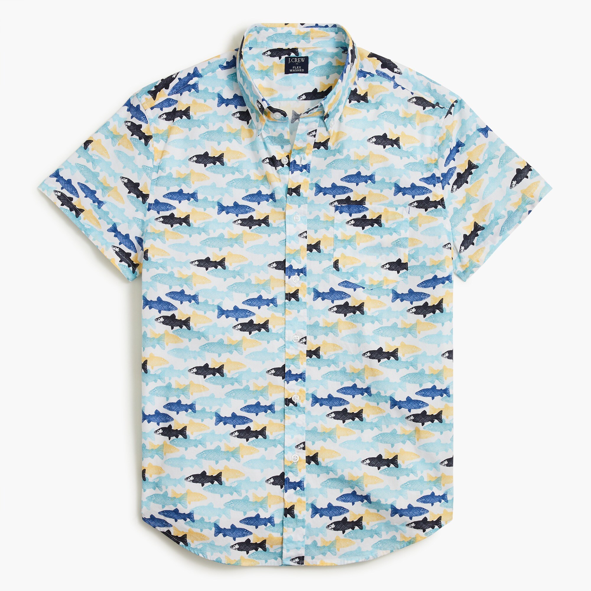 printed short-sleeve slim flex casual shirt for men