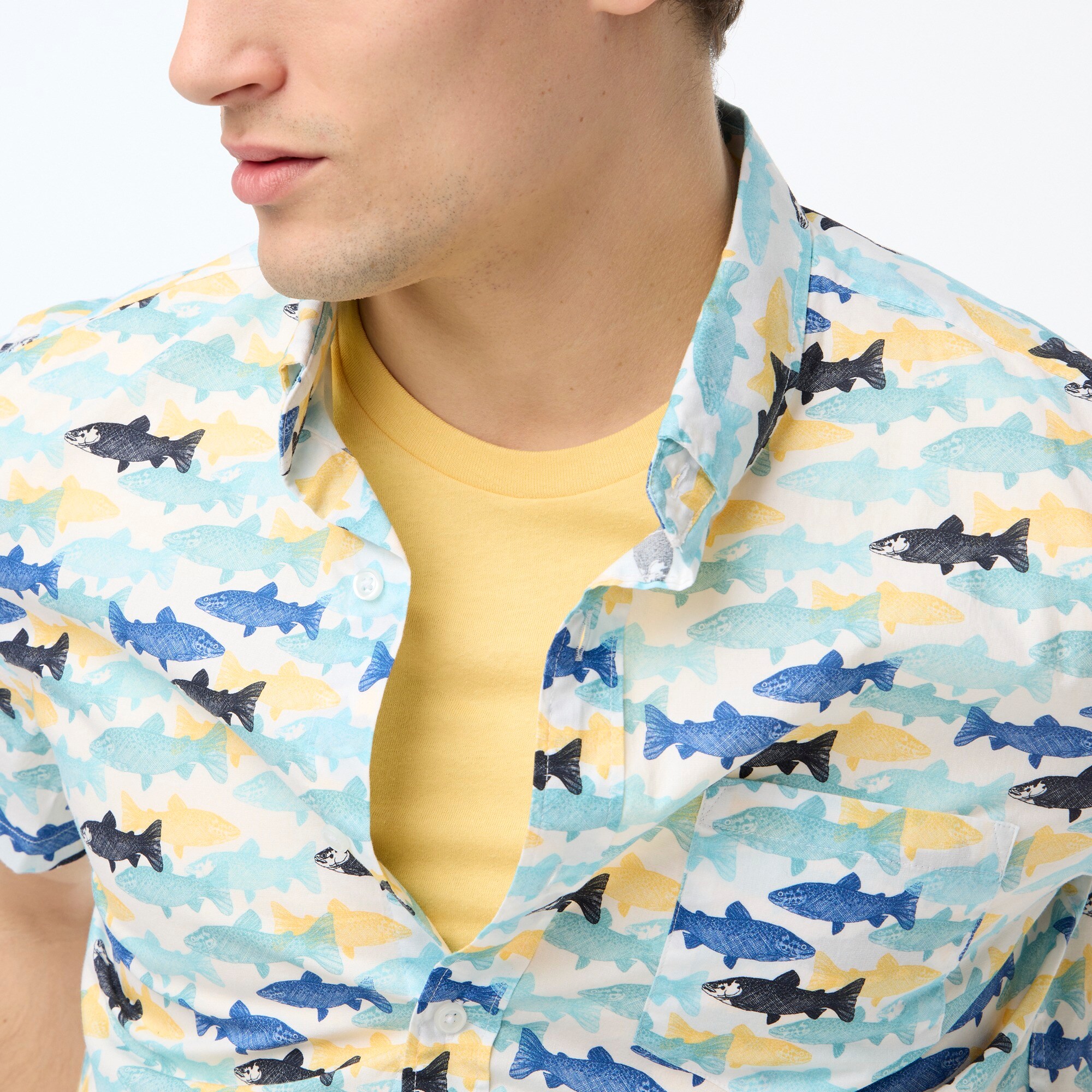 Printed short-sleeve slim flex casual shirt