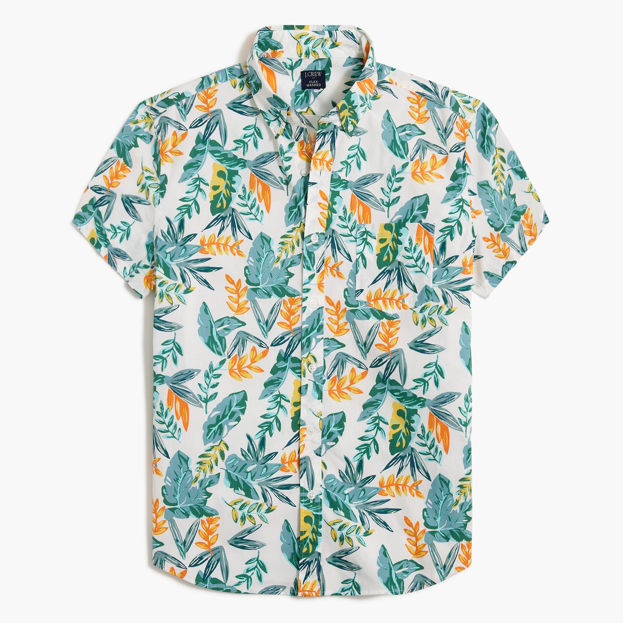 printed short-sleeve slim flex casual shirt for men