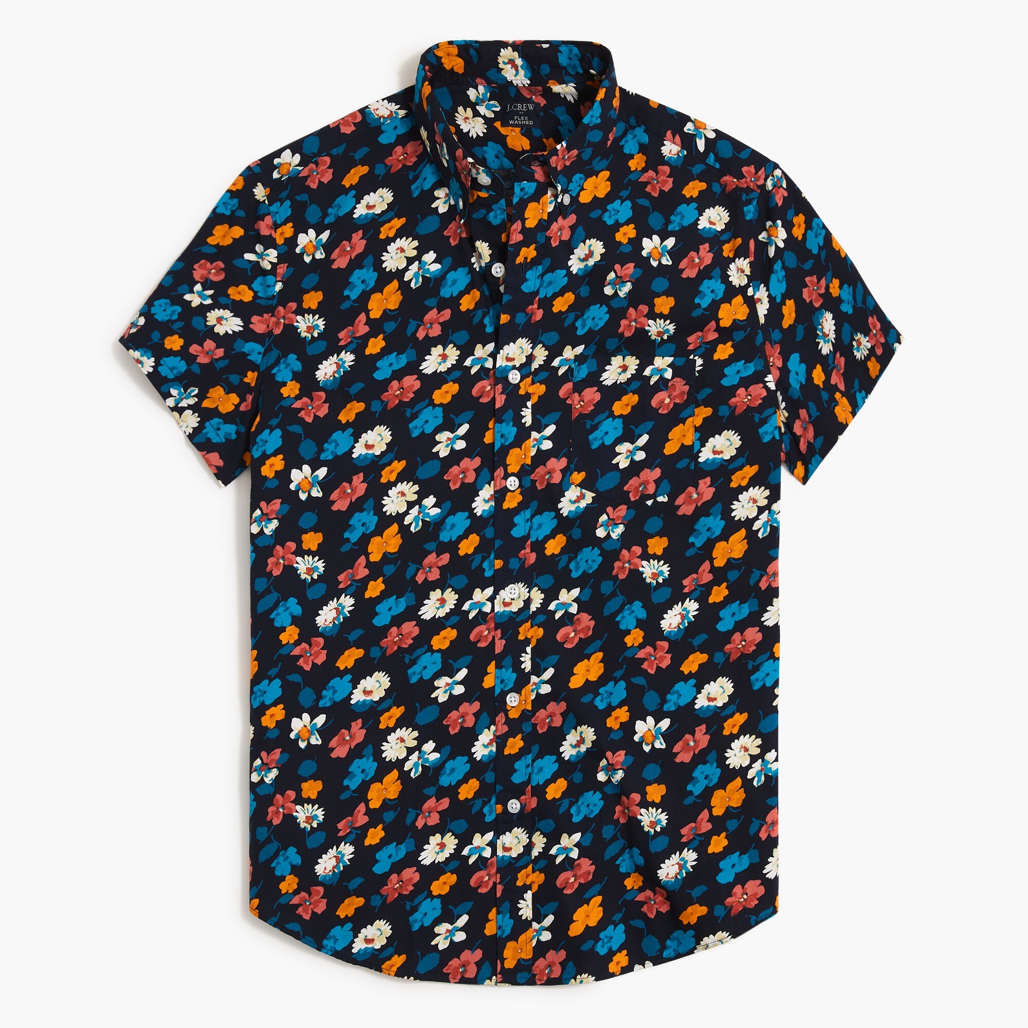 printed short-sleeve slim flex casual shirt for men