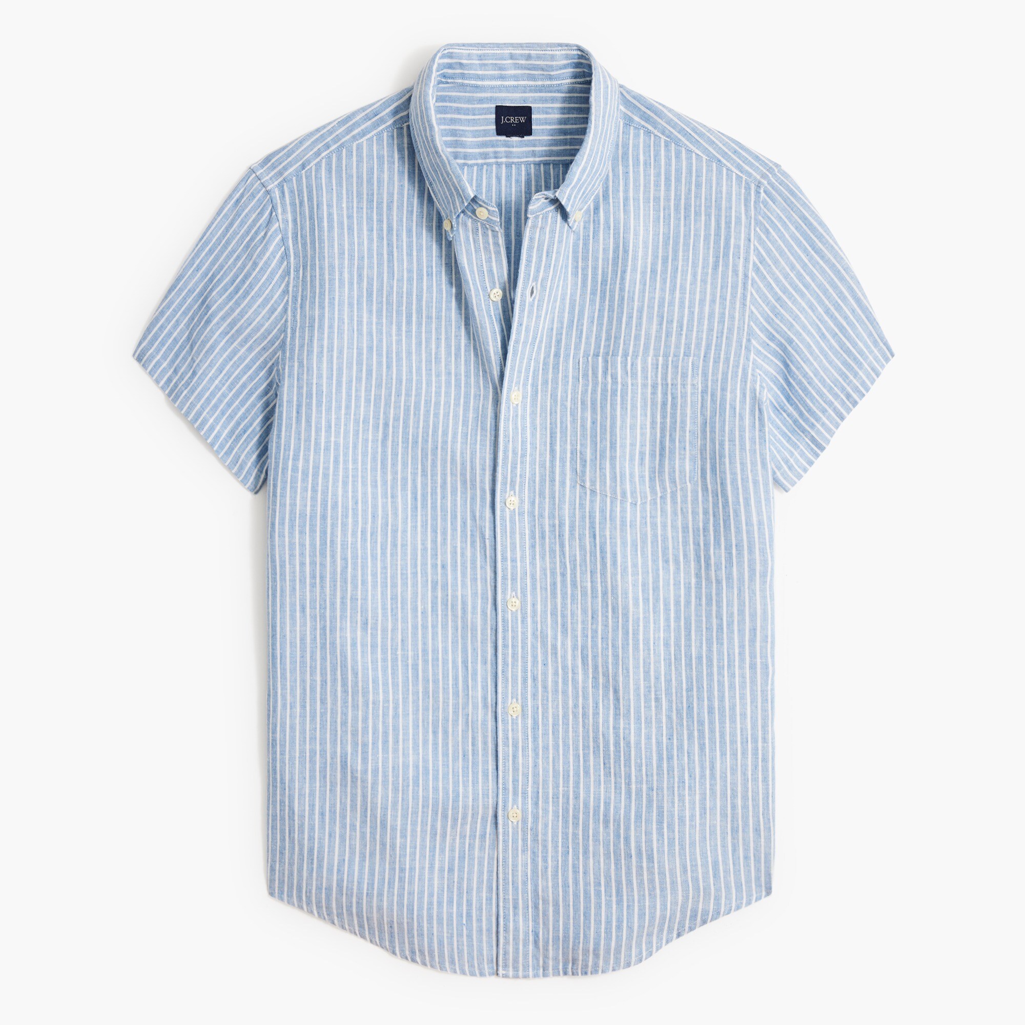  Short-sleeve slim linen-blend shirt