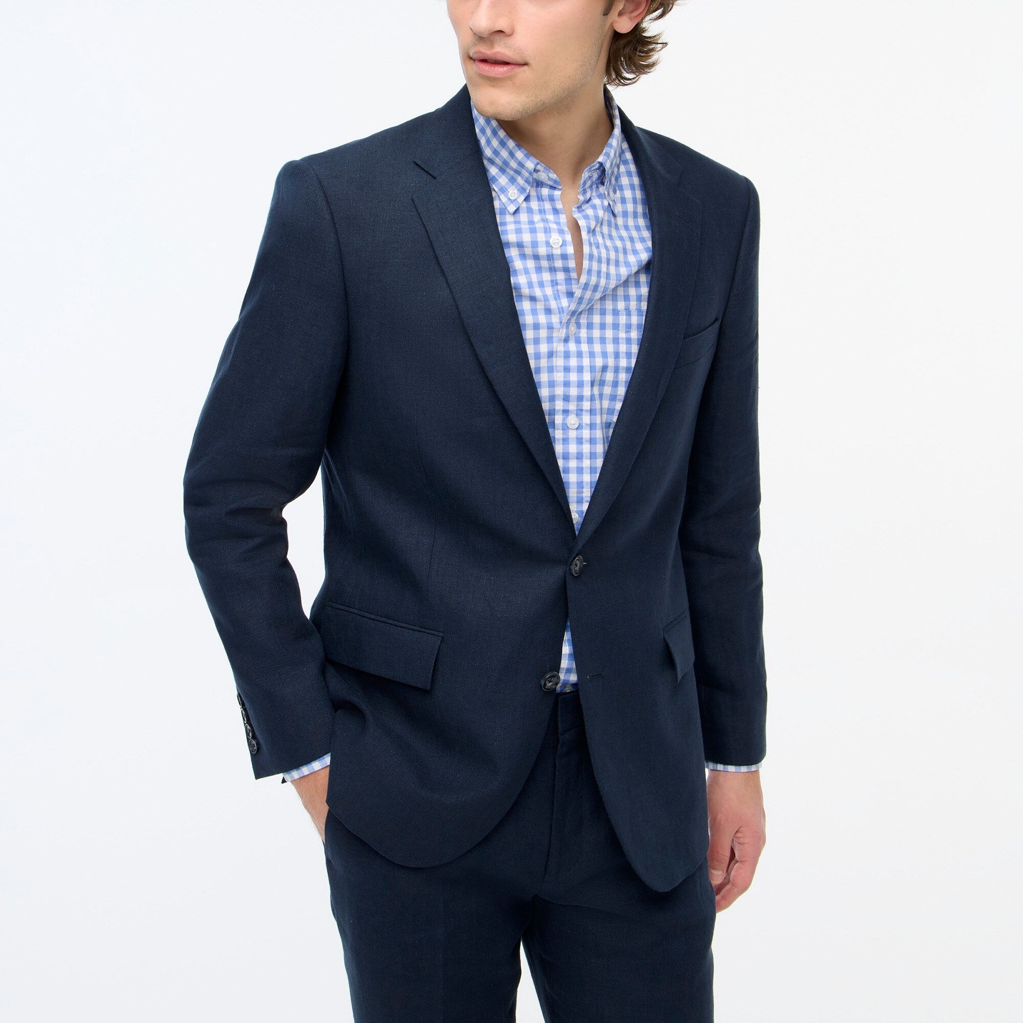 factory: slim thompson suit jacket in linen for men, right side, view zoomed