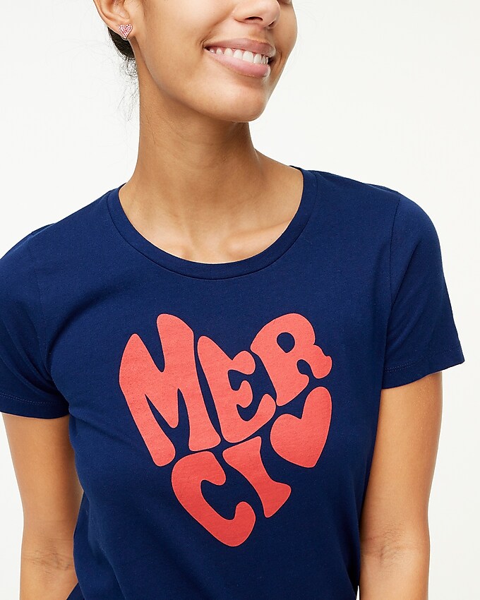 factory: &quot;merci&quot; heart graphic tee for women, right side, view zoomed