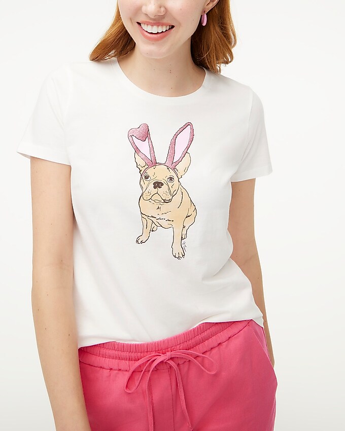factory: easter dog graphic tee for women, right side, view zoomed