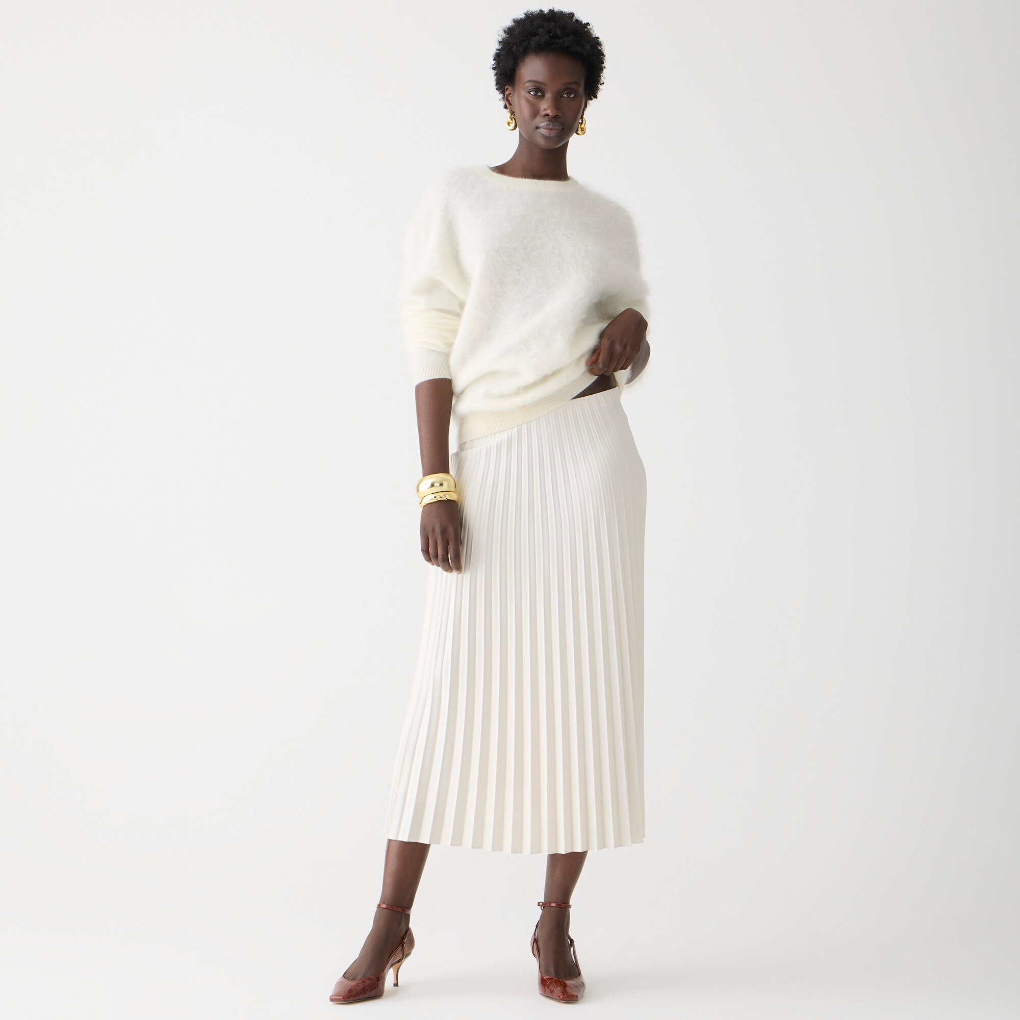 Women's Poly Crepe Pleated Midi Skirt