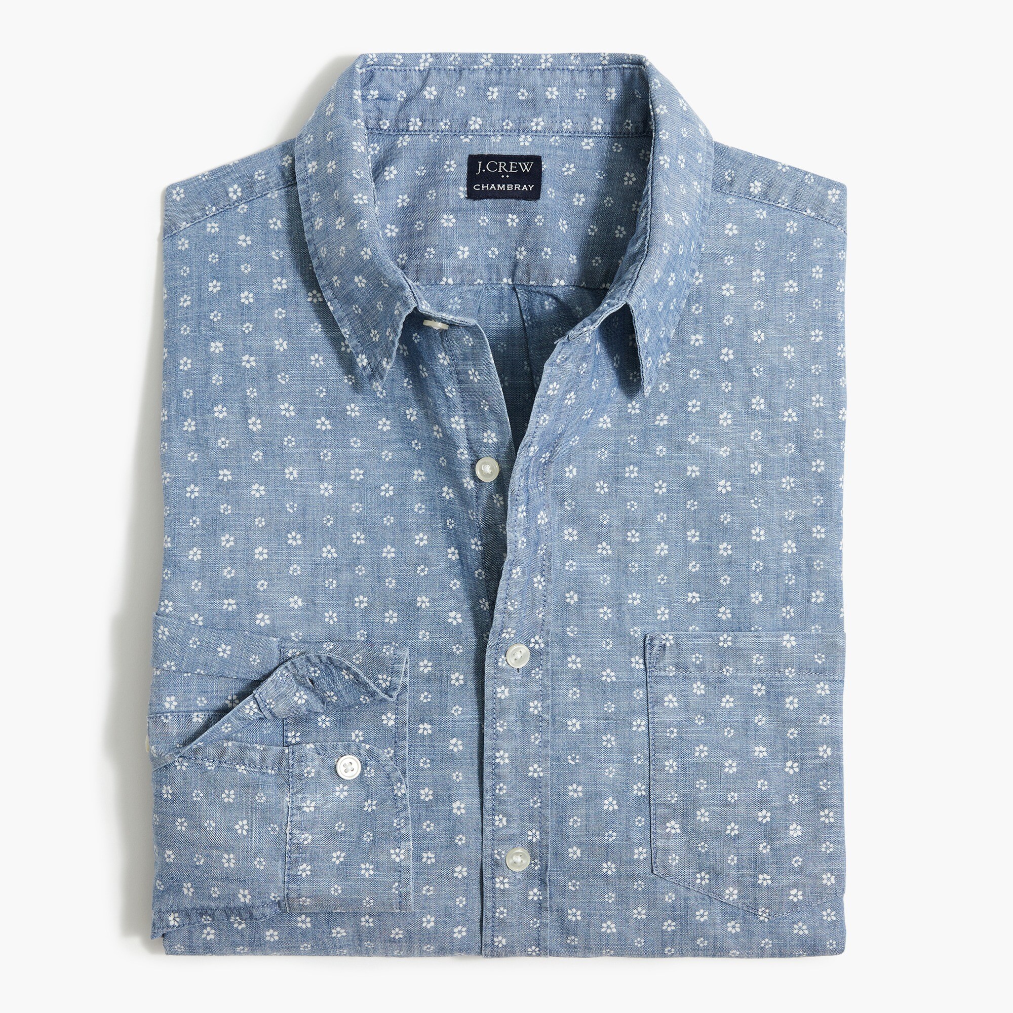 Printed long-sleeve classic chambray shirt