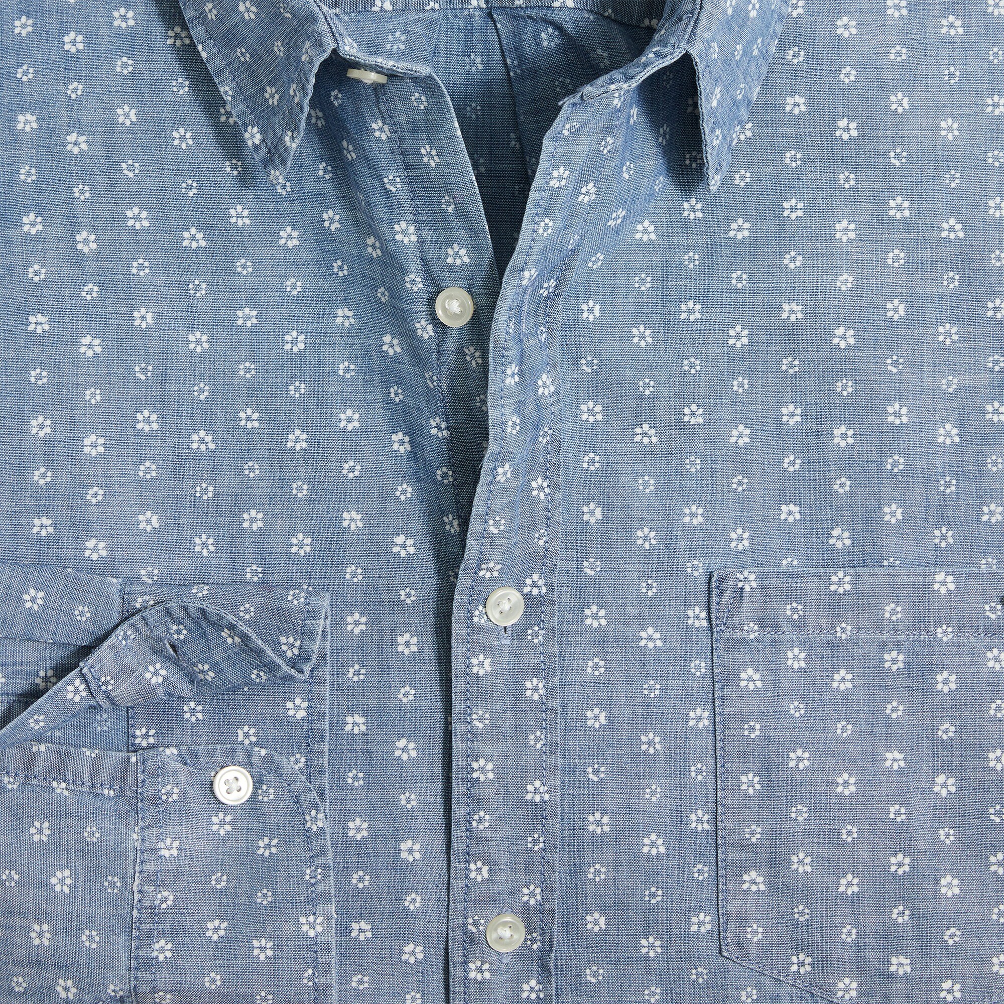 Printed long-sleeve classic chambray shirt